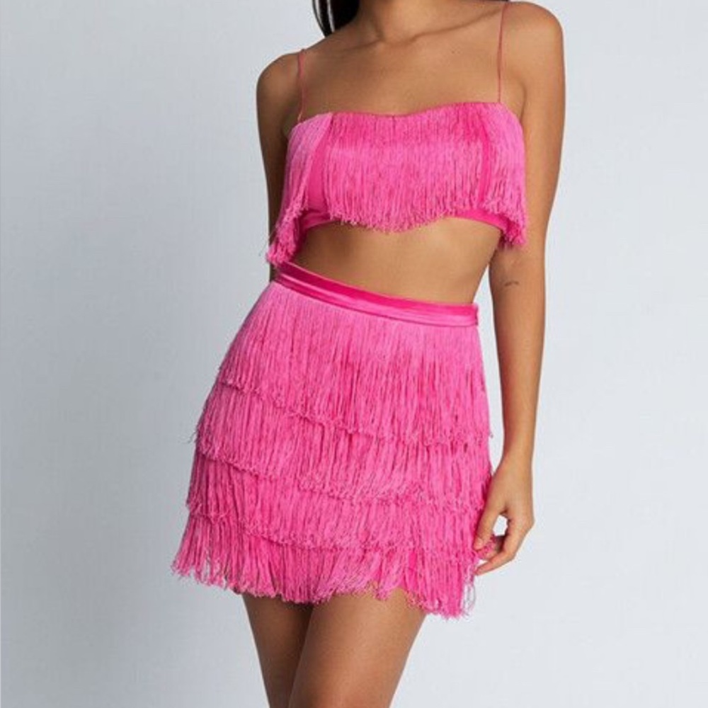 Meshki - Sofia Fringe Crop Top + Mini Skirt